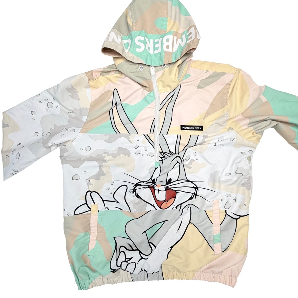 Members Only Looney Tunes Large Pastel Camo Windbreaker Jacket Mens Bugs Bunny - Picture 4 of 12